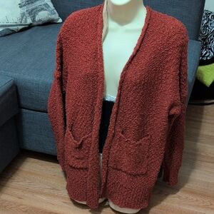 Debut Brown Cardigan Sweater Oversized Textured Knit